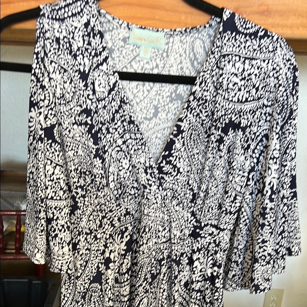 Veronica M. Blue and White Patterned dress